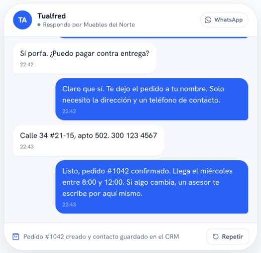 Conversación mostrada en el sitio público de TuAlfred